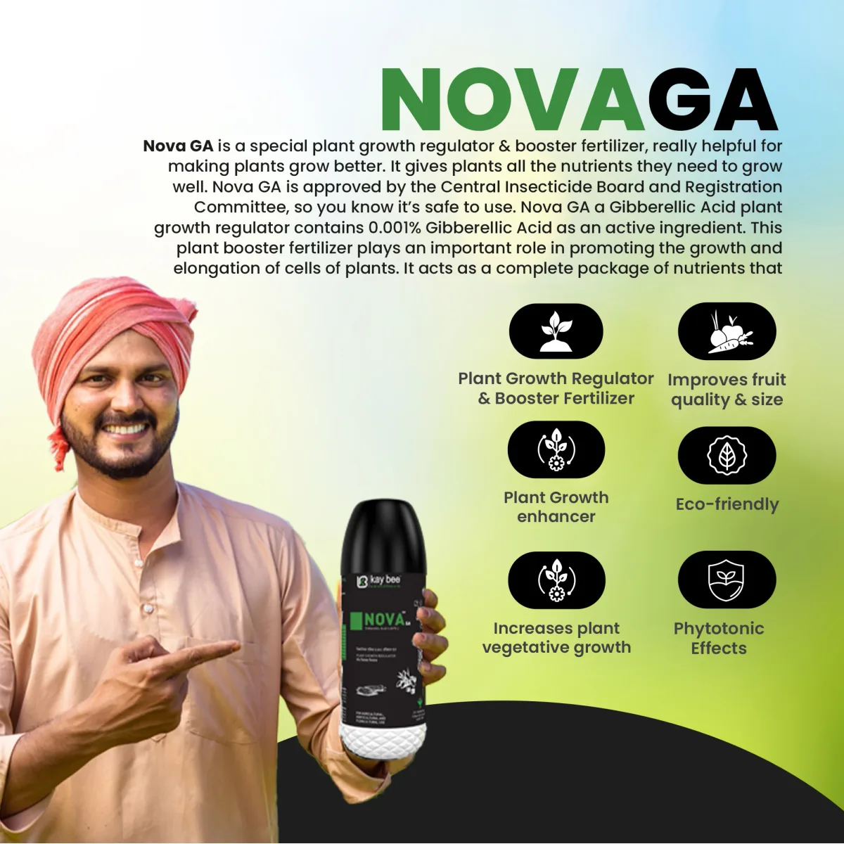 Kay Bee NOVA GA | Plant Growth Regulator for Agriculture and Garden | Reduce Stress caused Due to Biotic and Abiotic Factors
