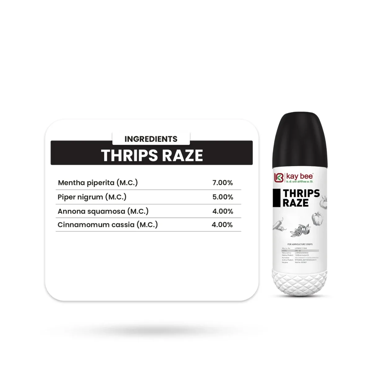 Kay Bee Bio Thrips Raze (Black Thrips Special) | Organic Black Thrips Control for Vegetables, Fruits, Flowers, Cash Crops & More | Plant-Based, Residue-Free, Eco-Friendly