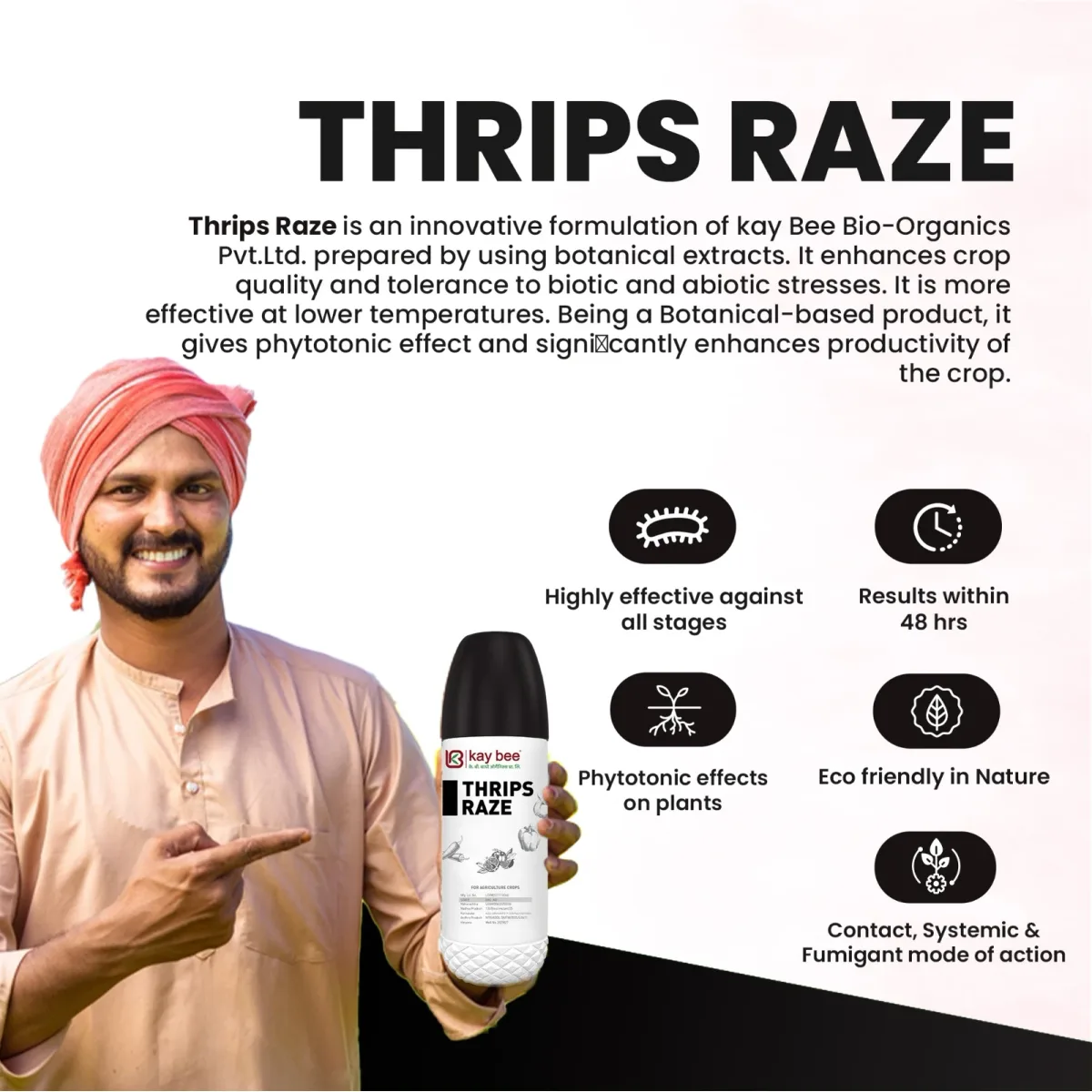 Kay Bee Bio Thrips Raze (Black Thrips Special) | Organic Black Thrips Control for Vegetables, Fruits, Flowers, Cash Crops & More | Plant-Based, Residue-Free, Eco-Friendly