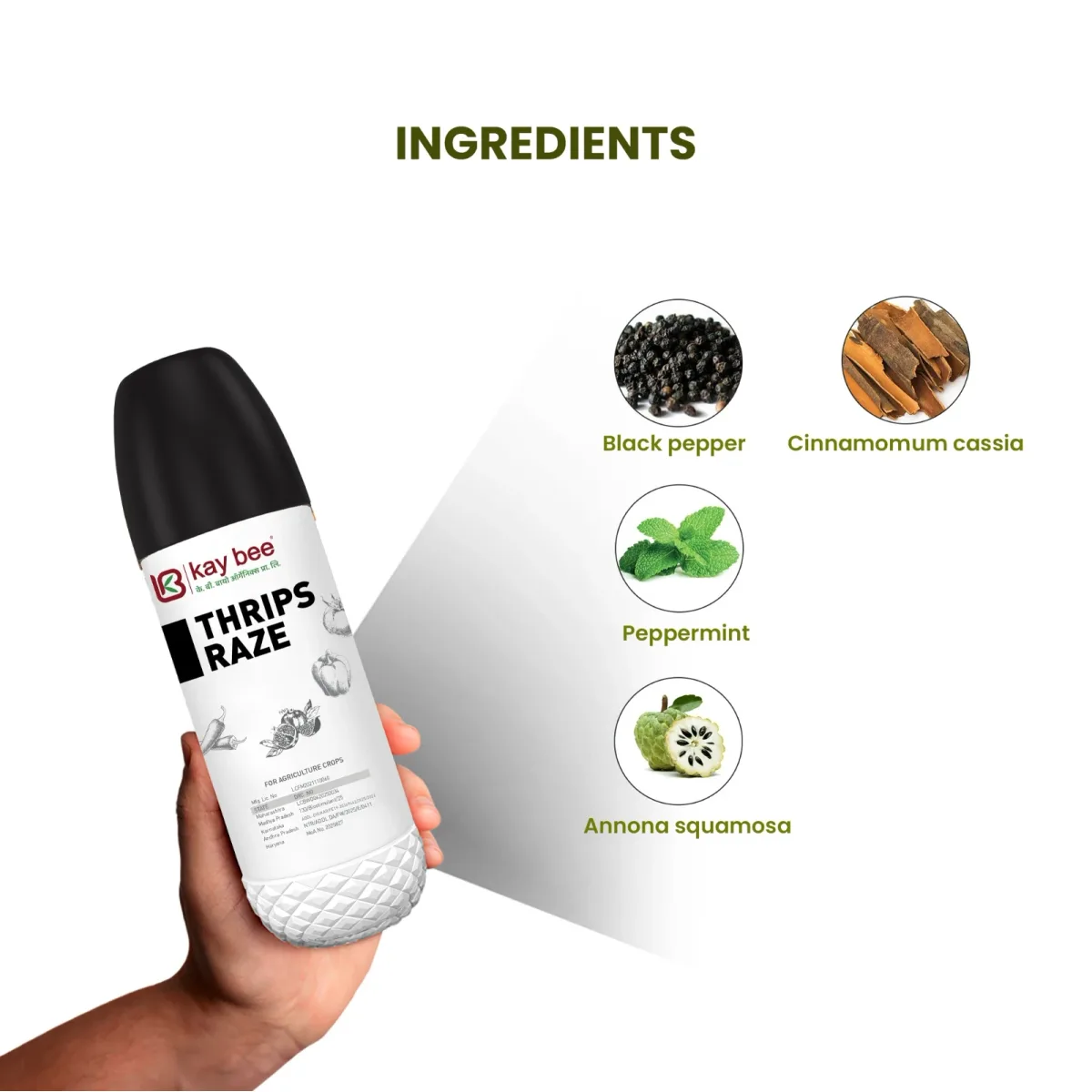 Kay Bee Bio Thrips Raze (Black Thrips Special) | Organic Black Thrips Control for Vegetables, Fruits, Flowers, Cash Crops & More | Plant-Based, Residue-Free, Eco-Friendly