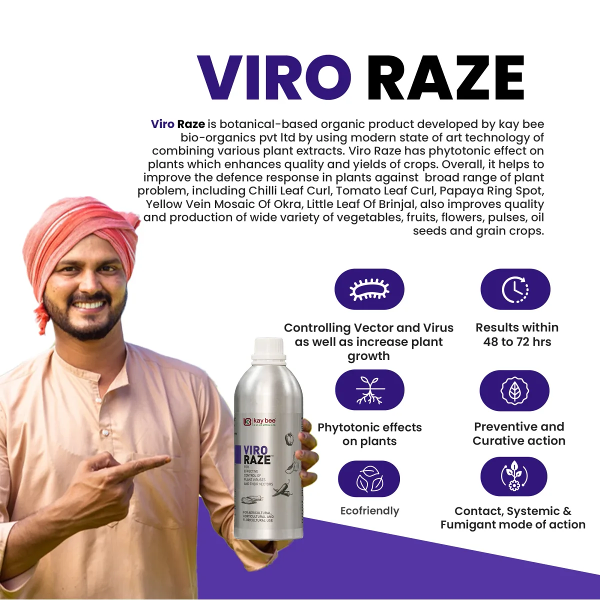 Viro Raze – Best Bio Viricide for Plant Virus Control in Chilli, Tomato, Papaya & More | Organic, Botanical-Based, Residue-Free