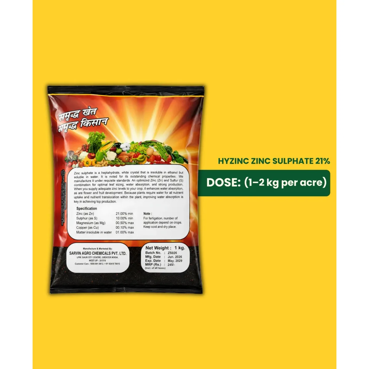 Paidavaar Hyzinc Zinc Sulphate (Zn 21% + S 10%) Micronutrient Fertilizer