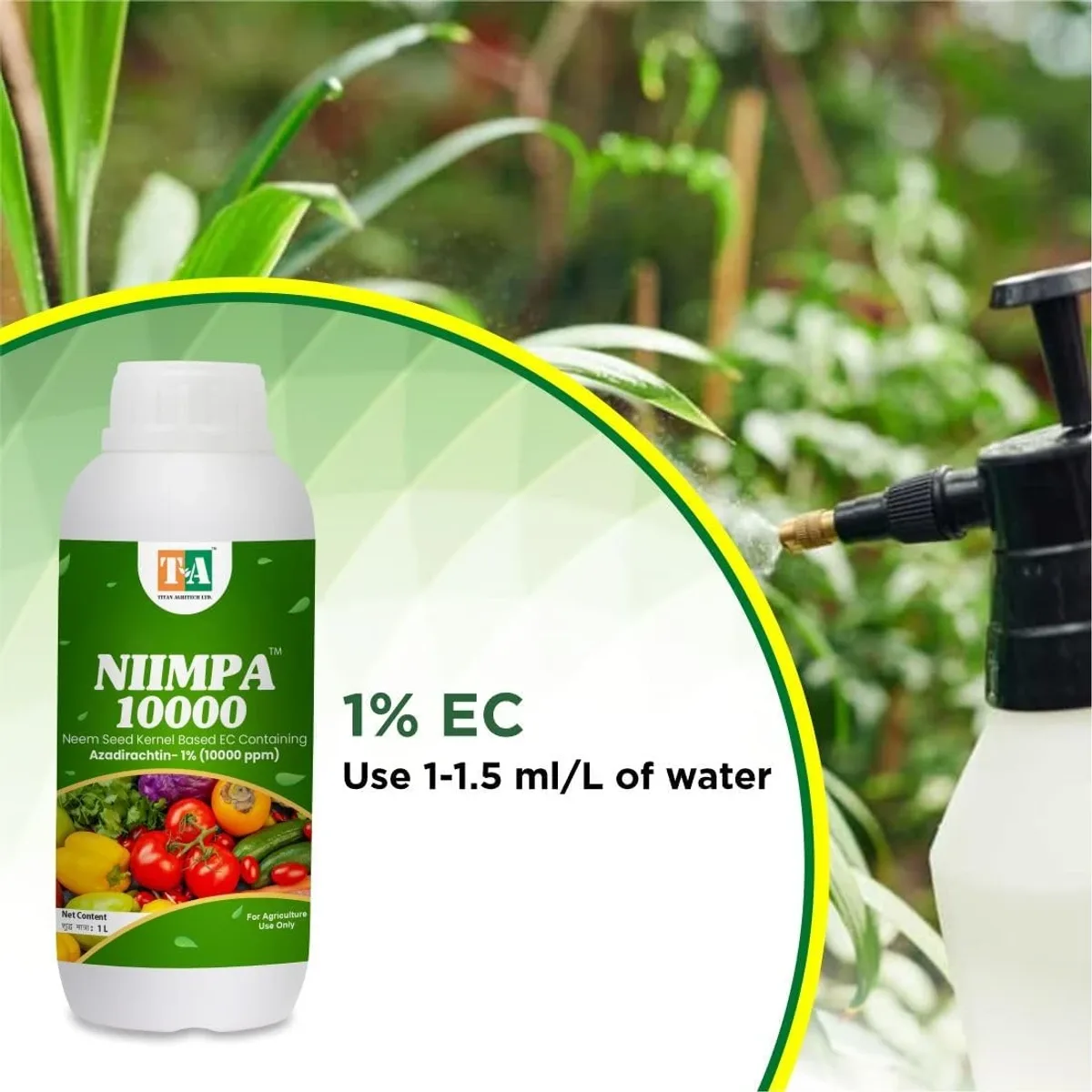 Titan Agritech Limited Azadirachtin 1% EC (NIIMPA 10000) | Neem Oil for Plant and Organic Home Gardening